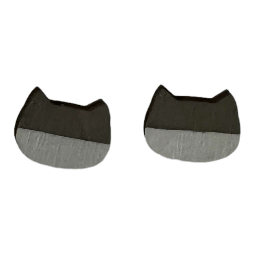 Grey & White Wooden Minimalist Cat Shaped Earrings