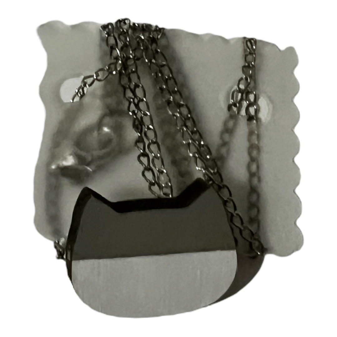Grey & White Wooden Minimalist Cat Shaped Pendant Necklace