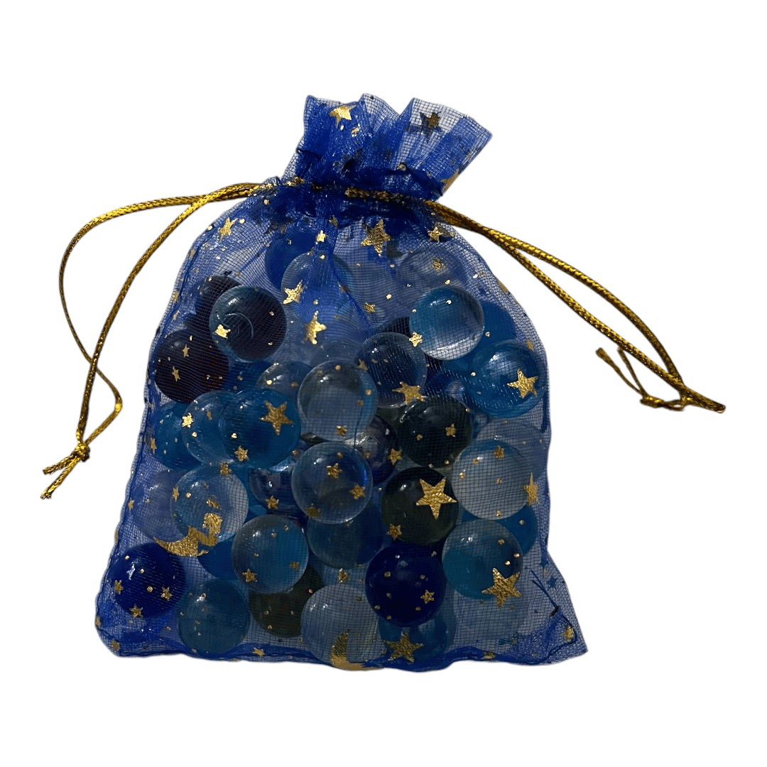 MULTI-COLORED GLASS MARBLES - SET OF 50 IN DRAWSTRING BAG