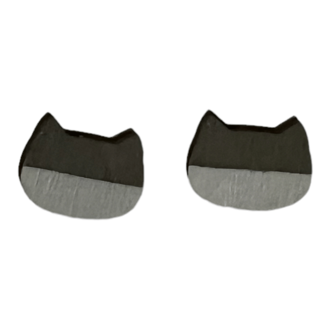 Grey and White Wooden Minimalist Cat Shaped Earrings