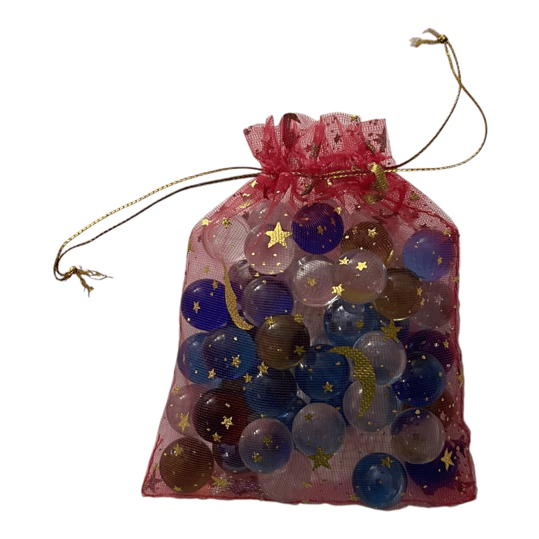 MULTI-COLORED GLASS MARBLES - SET OF 50 IN DRAWSTRING BAG